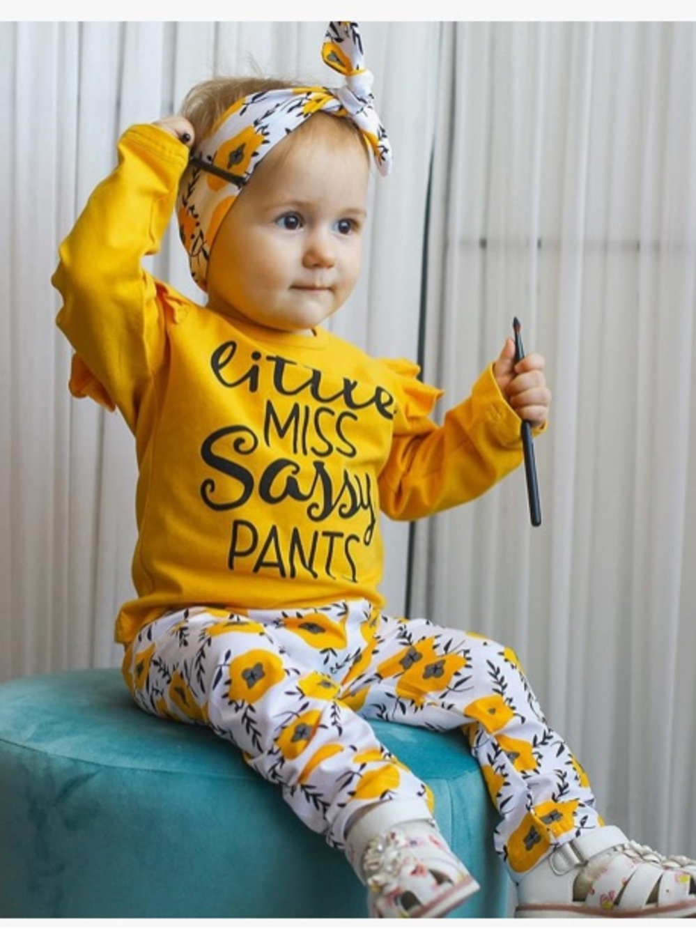 Little Miss 3 Piece Set Sassy Pants, Top, Pants & Headband Size 18-24 Months